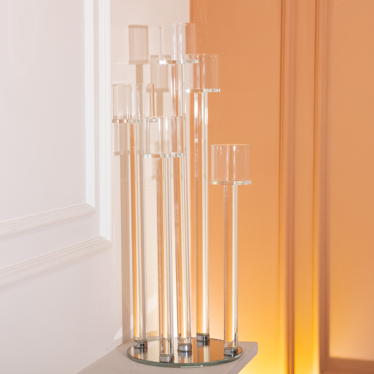 Підсвічник скляний на 5 свічок 20×56.5 см підсвічник декоративний прозорий на ніжці