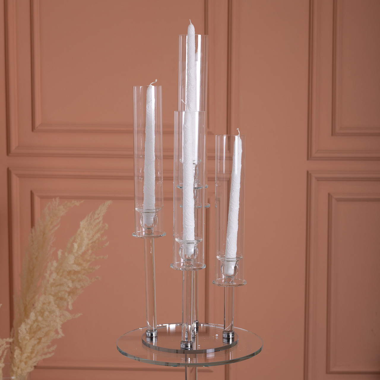 Підсвічник скляний на 5 свічок 20×72.5 см підсвічник декоративний прозорий на ніжці