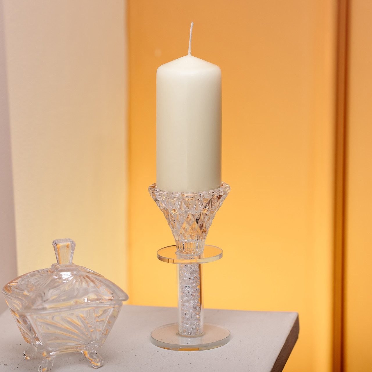 Підсвічник скляний на ніжці 6×12 см декоративний прозорий підсвічник на стіл