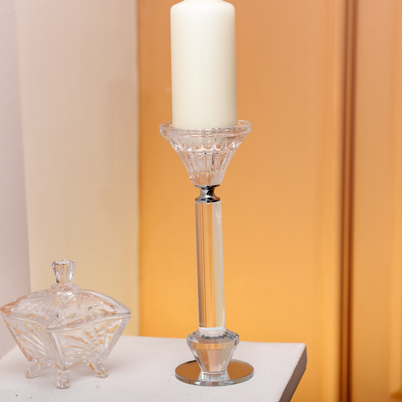 Підсвічник скляний на ніжці  6×19.5 см прозорий декоративний підсвічник на стіл