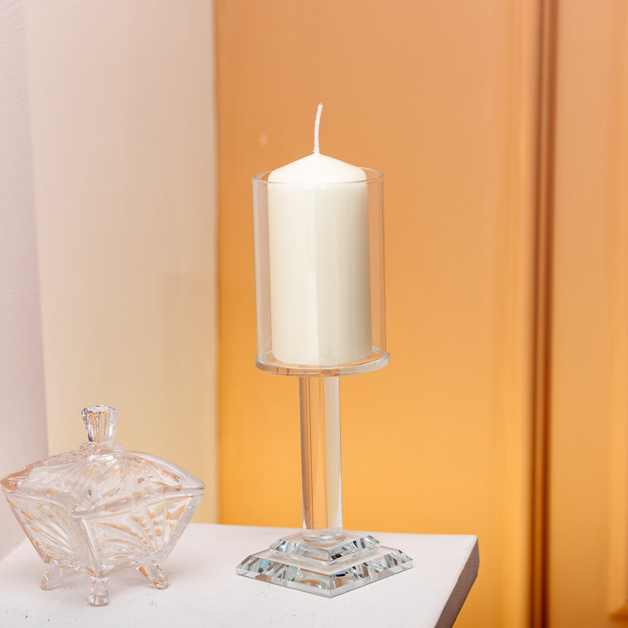 Підсвічник скляний на ніжці 6.5×20 см підсвічник келих декоративний прозорий