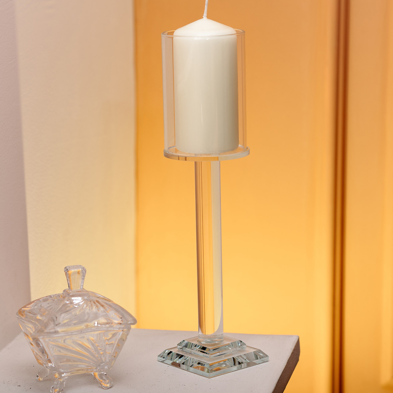 Підсвічник скляний на ніжці 6.5×26 см підсвічник келих декоративний прозорий