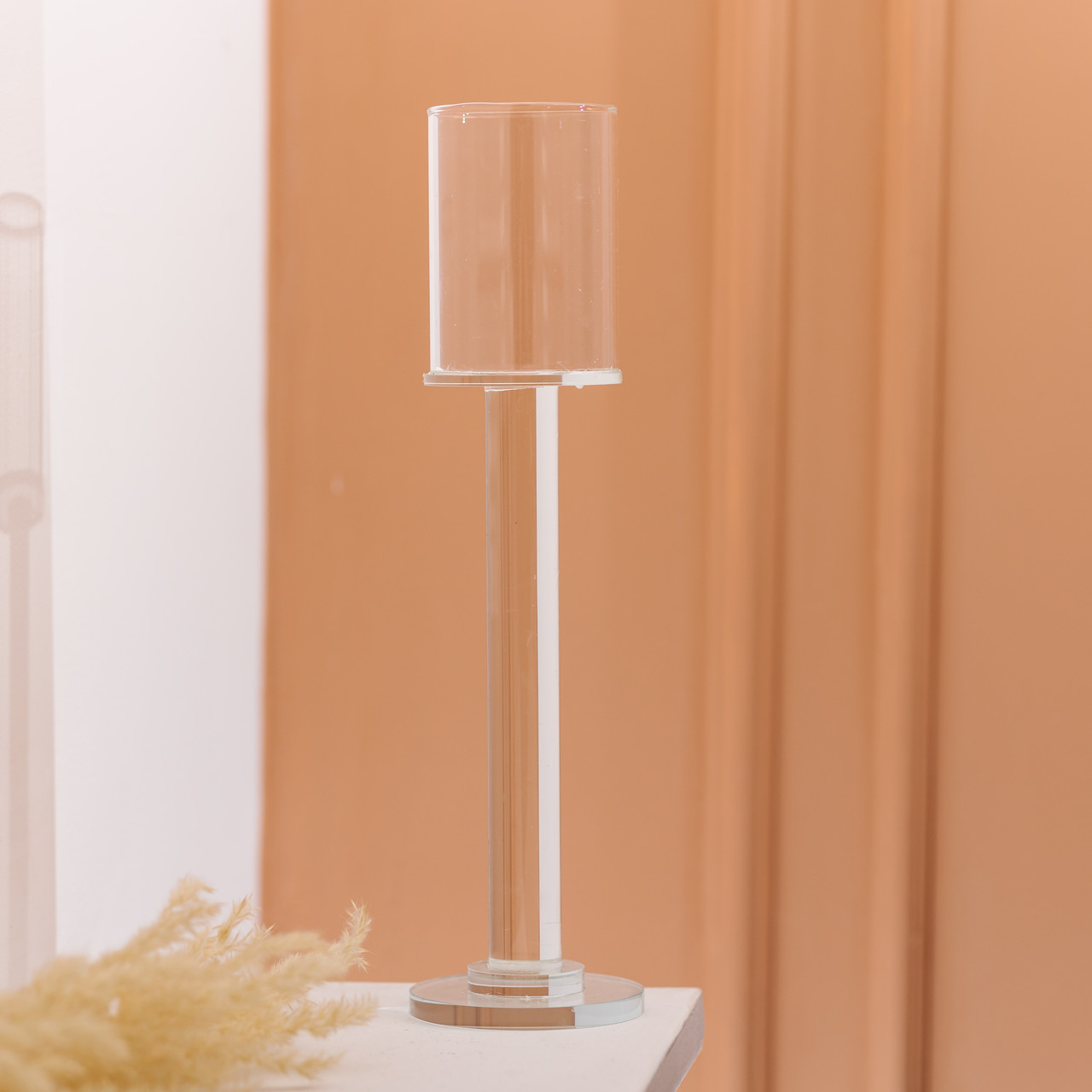Підсвічник скляний на ніжці 8×31 см підсвічник келих декоративний прозорий