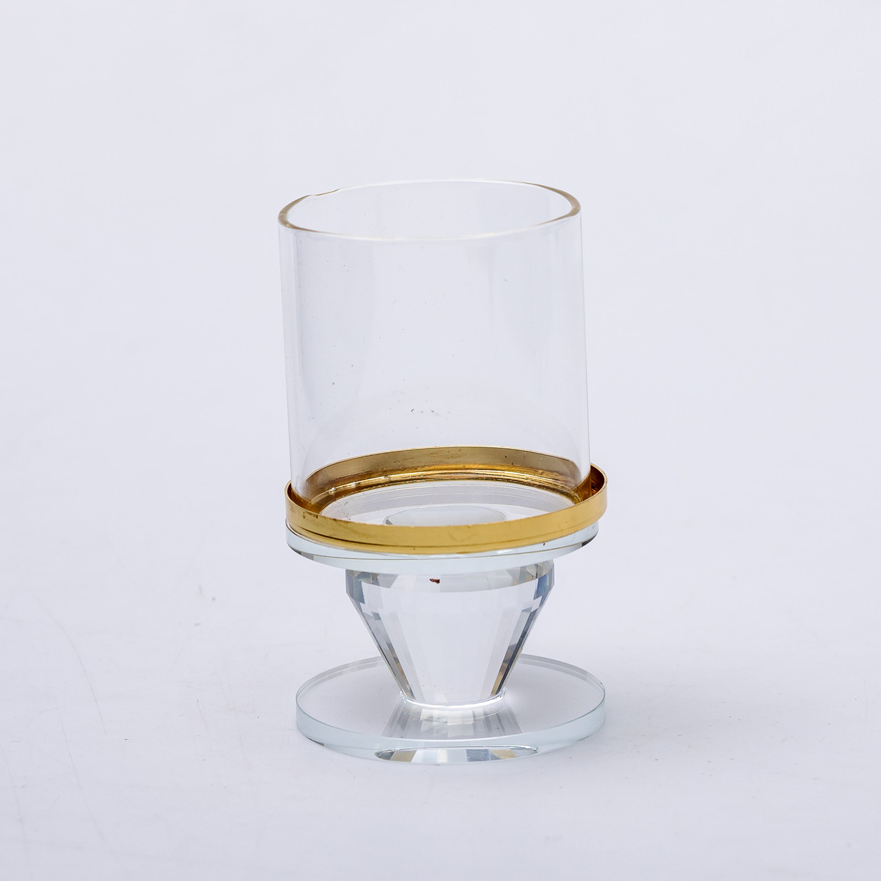 Підсвічник скляний на ніжці з золотою окантовкою 6×10 см підсвічник келих декоративний прозорий