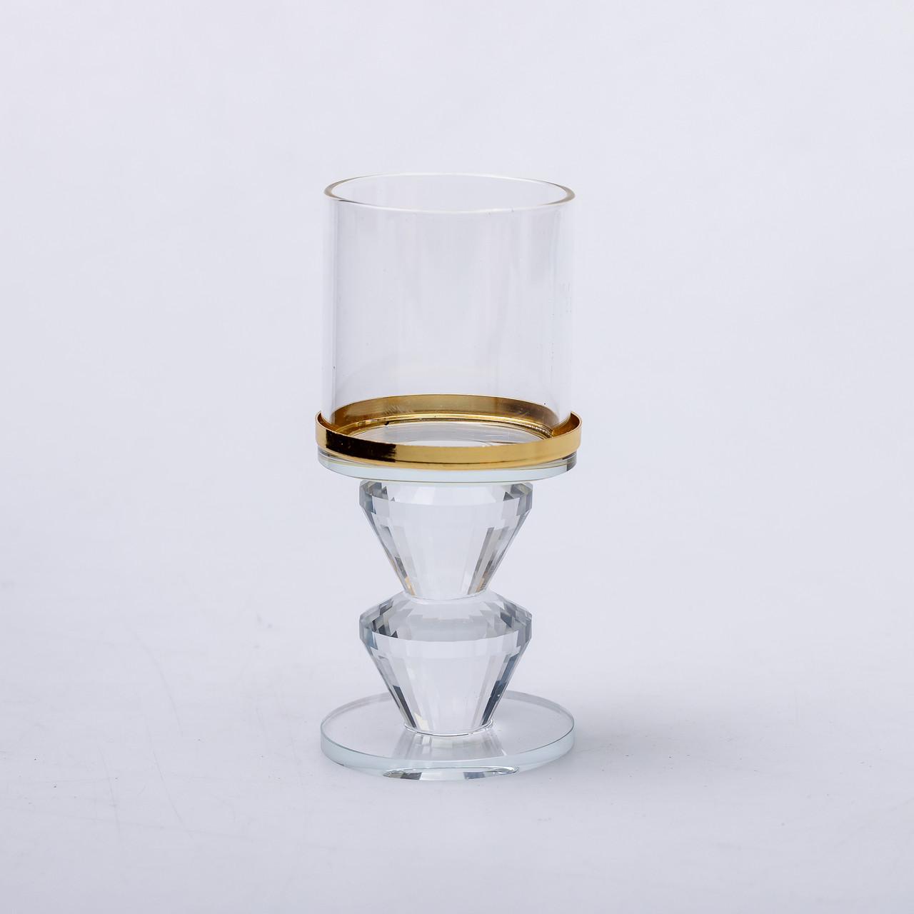 Підсвічник скляний на ніжці із золотою окантовкою 6×13.3 см підсвічник келих декоративний прозорий