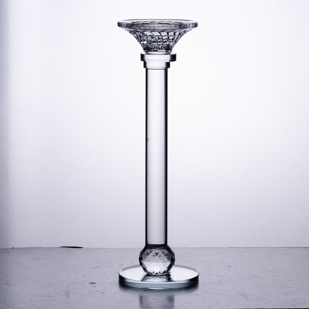 Підсвічник скляний на тонкій ніжці 9×29 см прозорий декоративний підсвічник на стіл