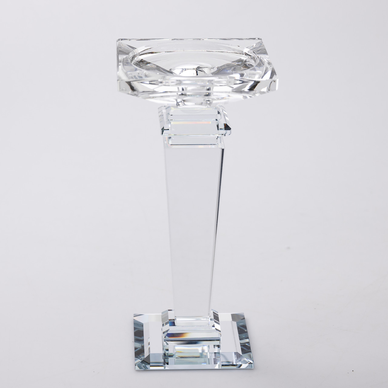 Підсвічник скляний на високій ніжці 9.5×9.5×20 см декоративний прозорий