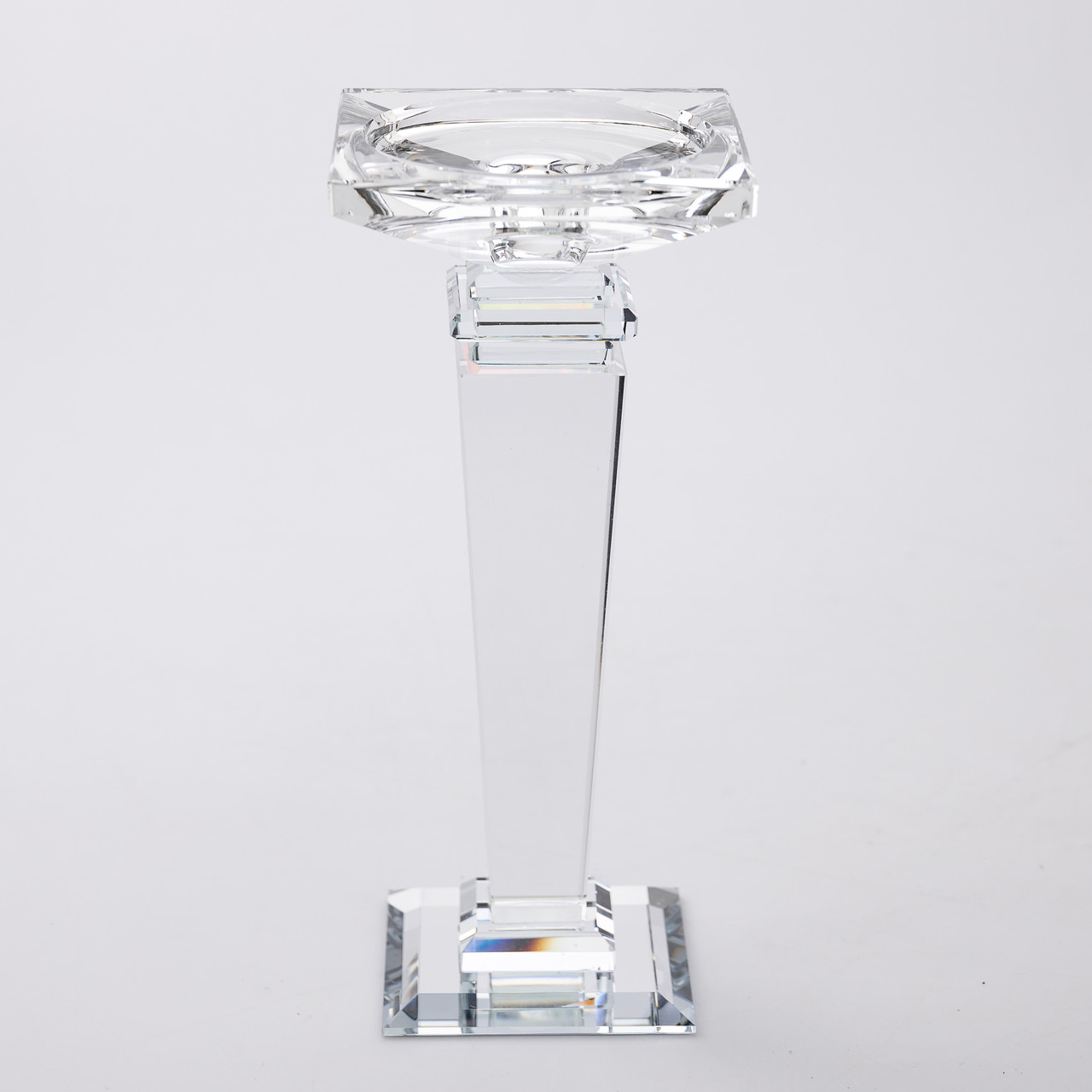 Підсвічник скляний на високій ніжці 9.5×9.5×22.5 см декоративний прозорий