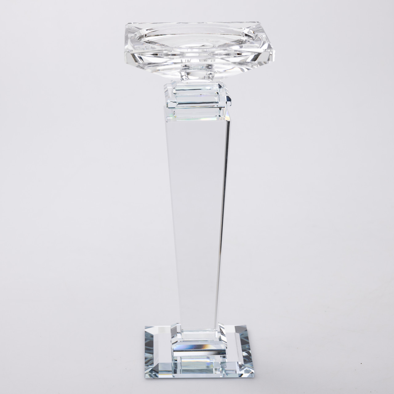 Підсвічник скляний на високій ніжці 9.5×9.5×24 см декоративний прозорий