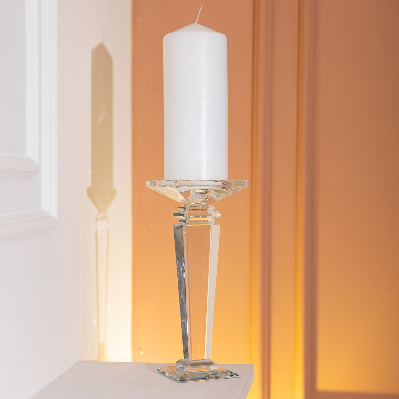 Підсвічник скляний на високій ніжці 9.5×9.5×24 см декоративний прозорий