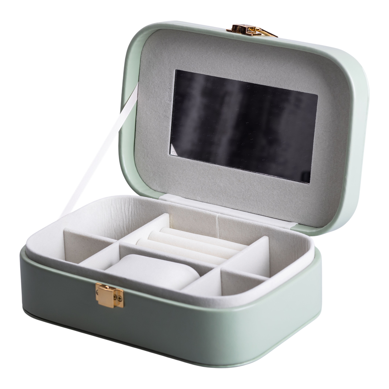 Скринька для прикрас з еко шкіри 20×14×7 см із дзеркалом органайзер для ювелірних виробів Зелена