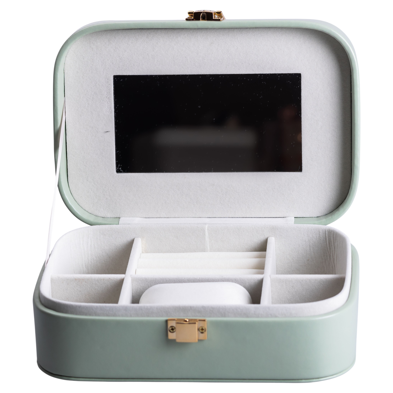 Скринька для прикрас з еко шкіри 20×14×7 см із дзеркалом органайзер для ювелірних виробів Зелена