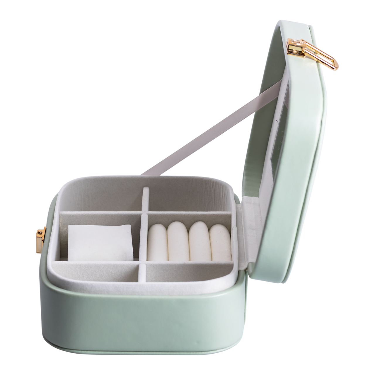 Скринька для прикрас з еко шкіри 20×14×7 см із дзеркалом органайзер для ювелірних виробів Зелена