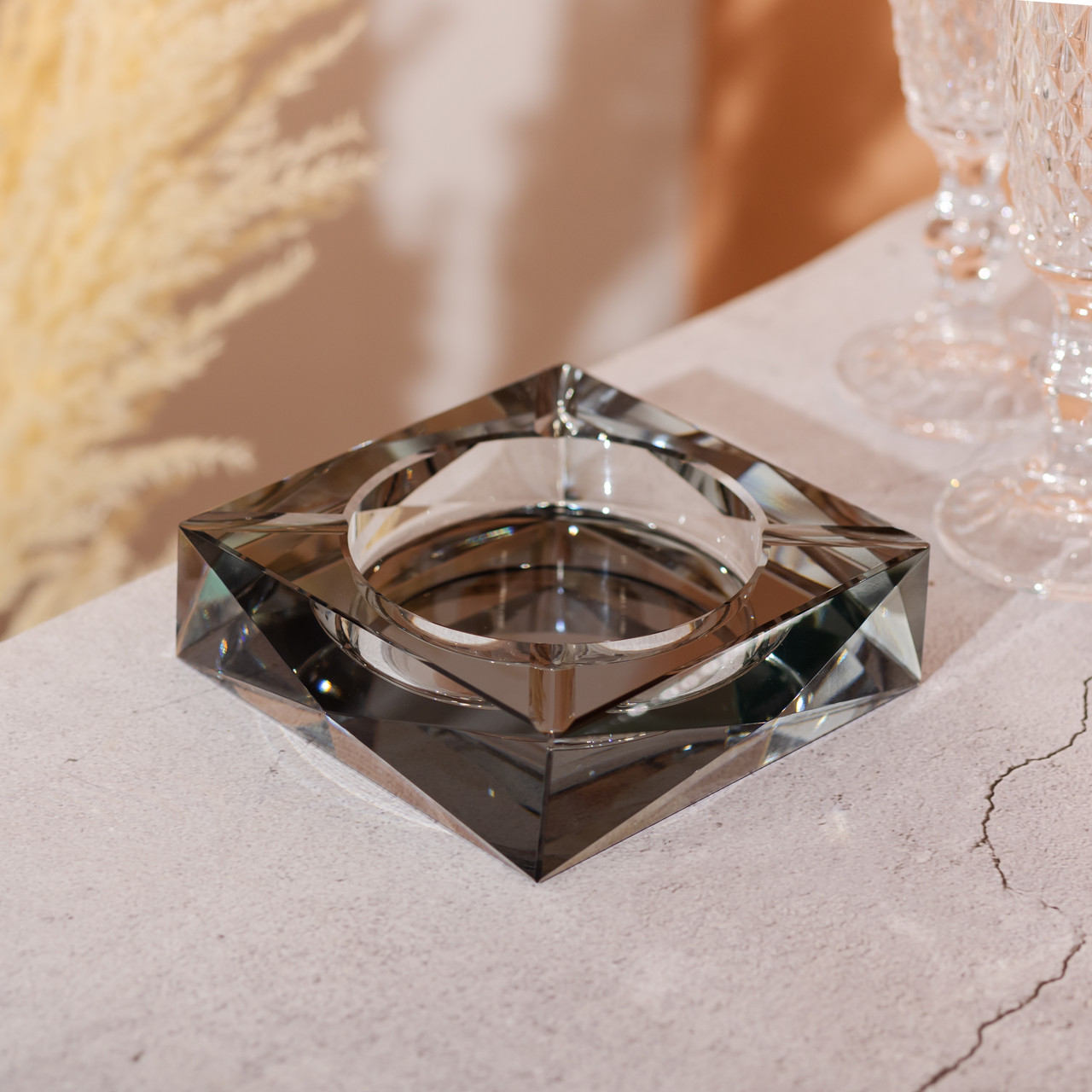 Скляна попільничка для сигарет 13х13х4 см попільничка квадратна настільна Сіра