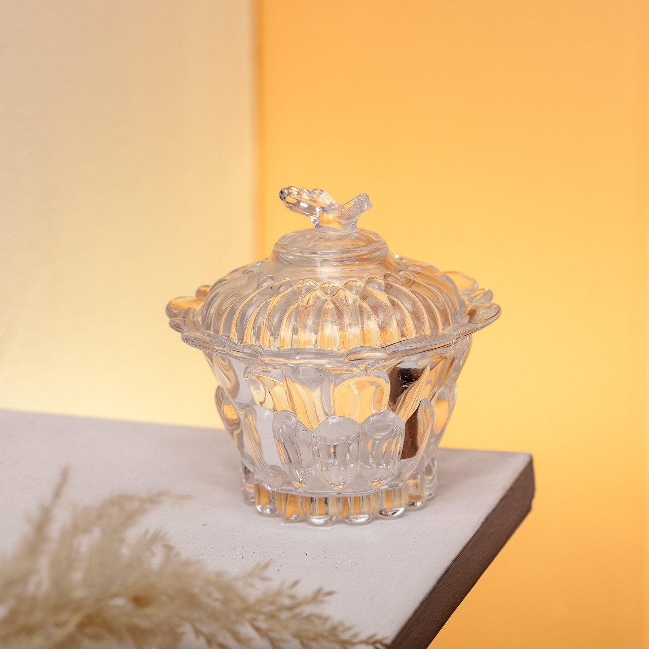 Цукерниця скляна Ø9 см цукерниця кругла з кришкою прозора