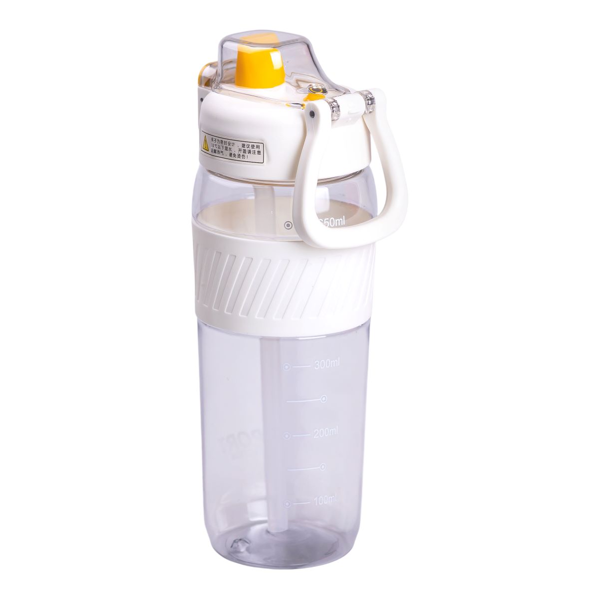 Пляшка для води 600 мл пляшка в школу для тренувань із трубочкою та ручкою 22 см Біла HP-14-42W