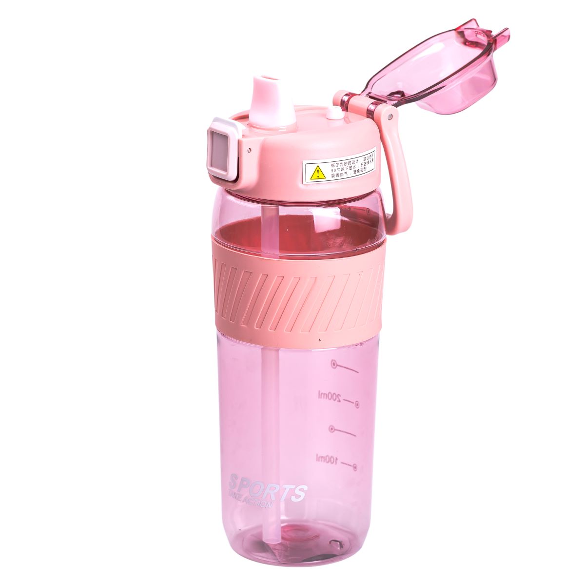 Пляшка для води 600 мл пляшка в школу для тренувань із трубочкою та ручкою 22 см Рожева HP-14-42P