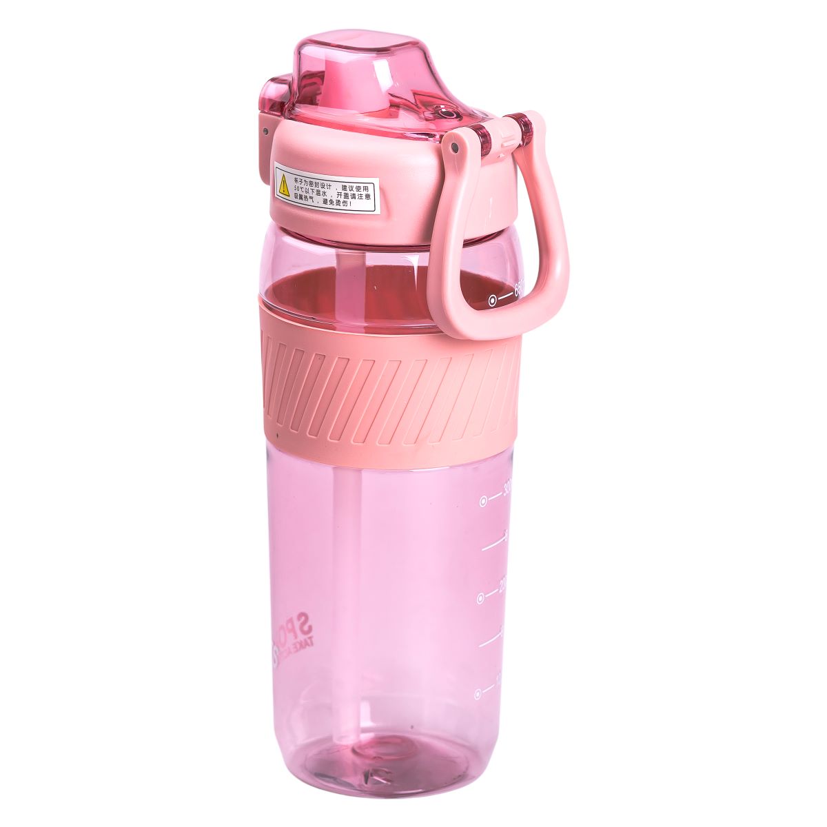 Пляшка для води 600 мл пляшка в школу для тренувань із трубочкою та ручкою 22 см Рожева HP-14-42P