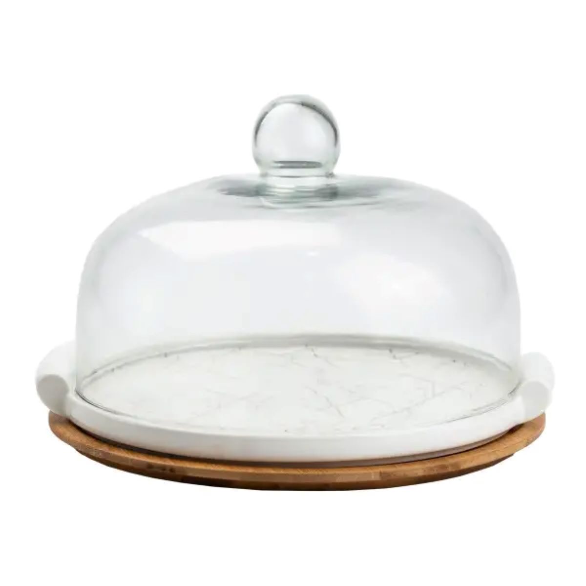 Керамічна тортівниця зі скляною кришкою на бамбуковій підставці HP1203