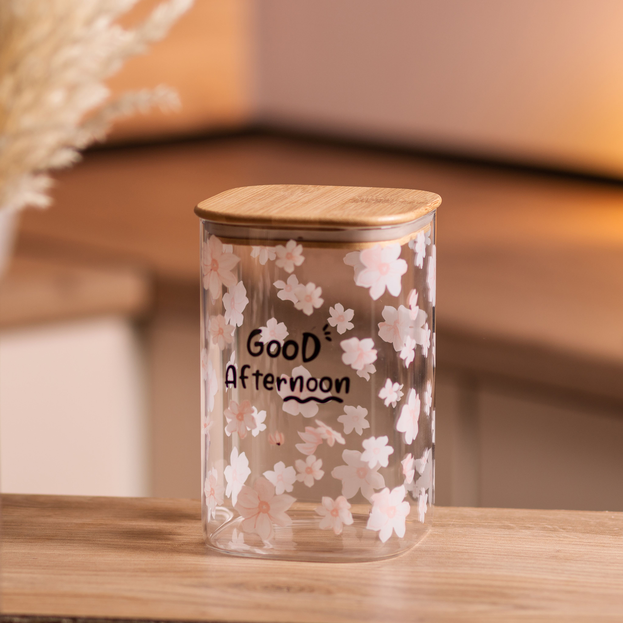 Банка для сипучих продуктів з бамбуковою кришкою 1.2 л ємність для сипучих скло HP-34-23