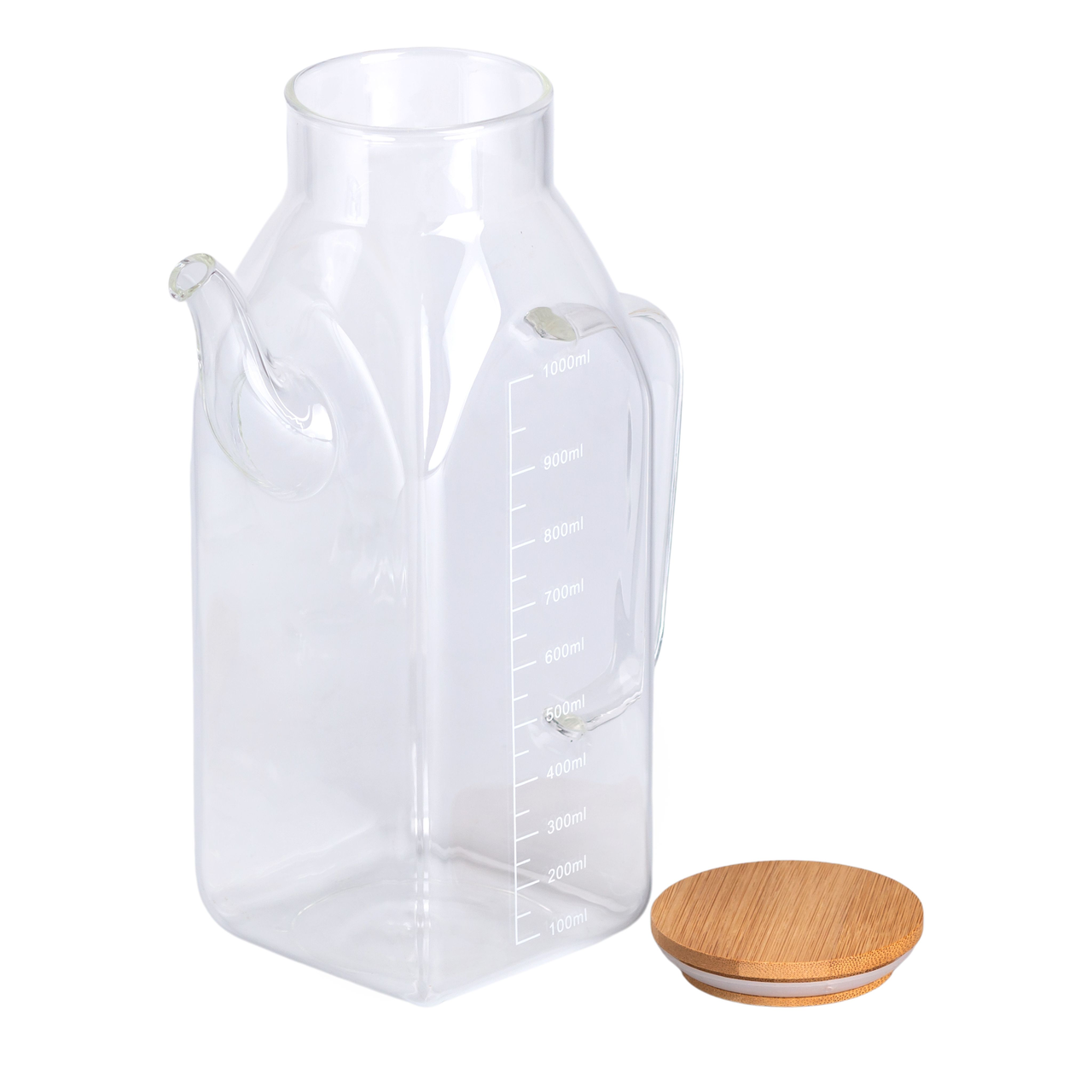 Ємність для олії та оцту з бамбуковою кришкою 1 літр скляний чайник для оливкової, соняшникової олії HP-34-2