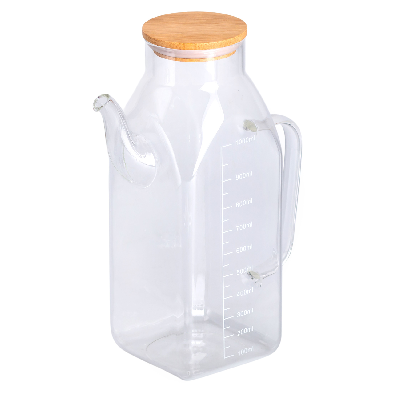Ємність для олії та оцту з бамбуковою кришкою 1 літр скляний чайник для оливкової, соняшникової олії HP-34-2