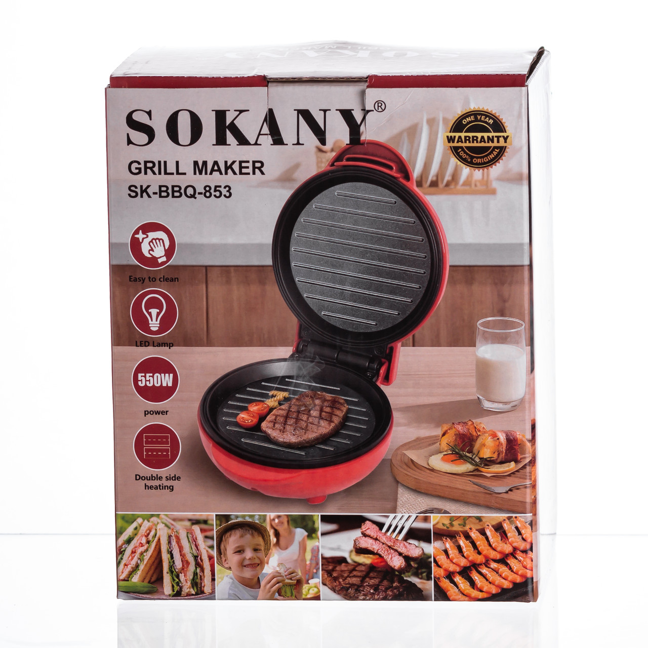 Гриль електричний настільний компактний  550 Вт з антипригарною поверхнею Sokany SK-BBQ-853