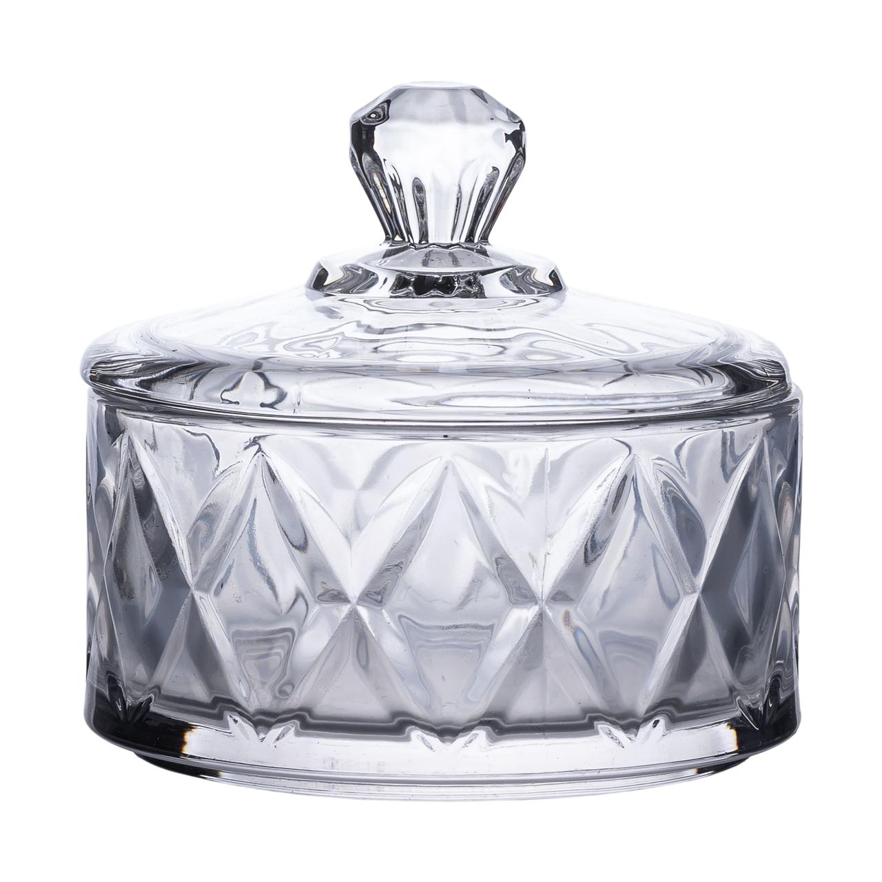 Прозора скляна цукерниця з кришкою діаметром 10 см