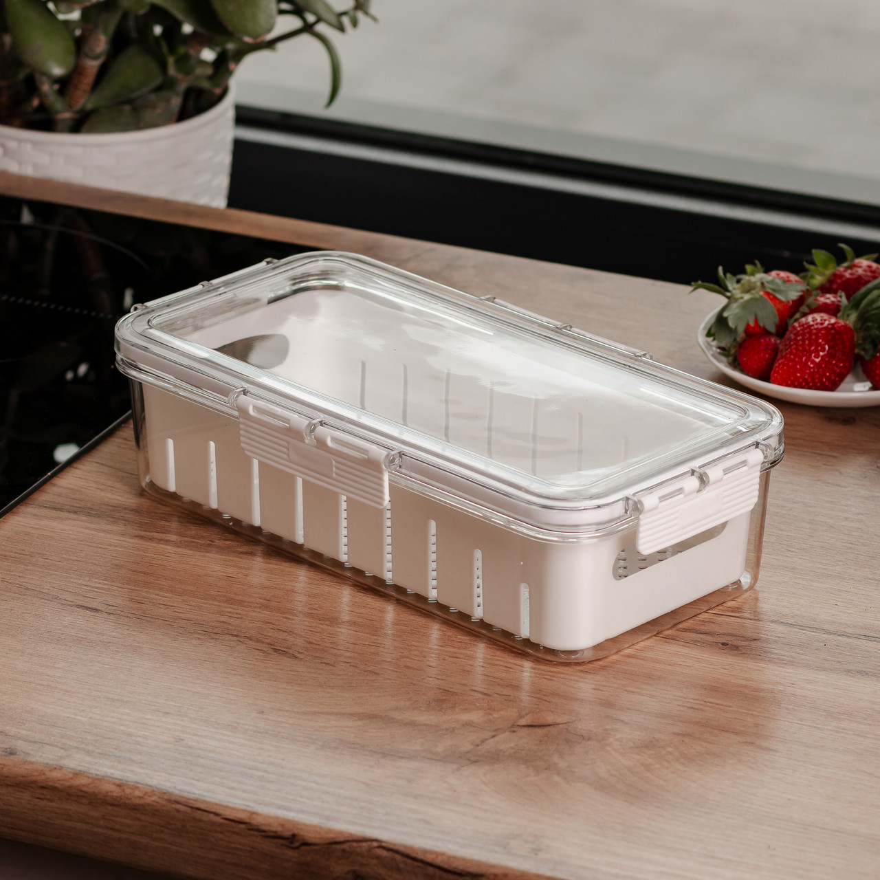 Контейнер для їжі герметичний 31х16х7.5 см судок для їжі пластиковий зі знімною підставкою 2 л Білий HP-27-12