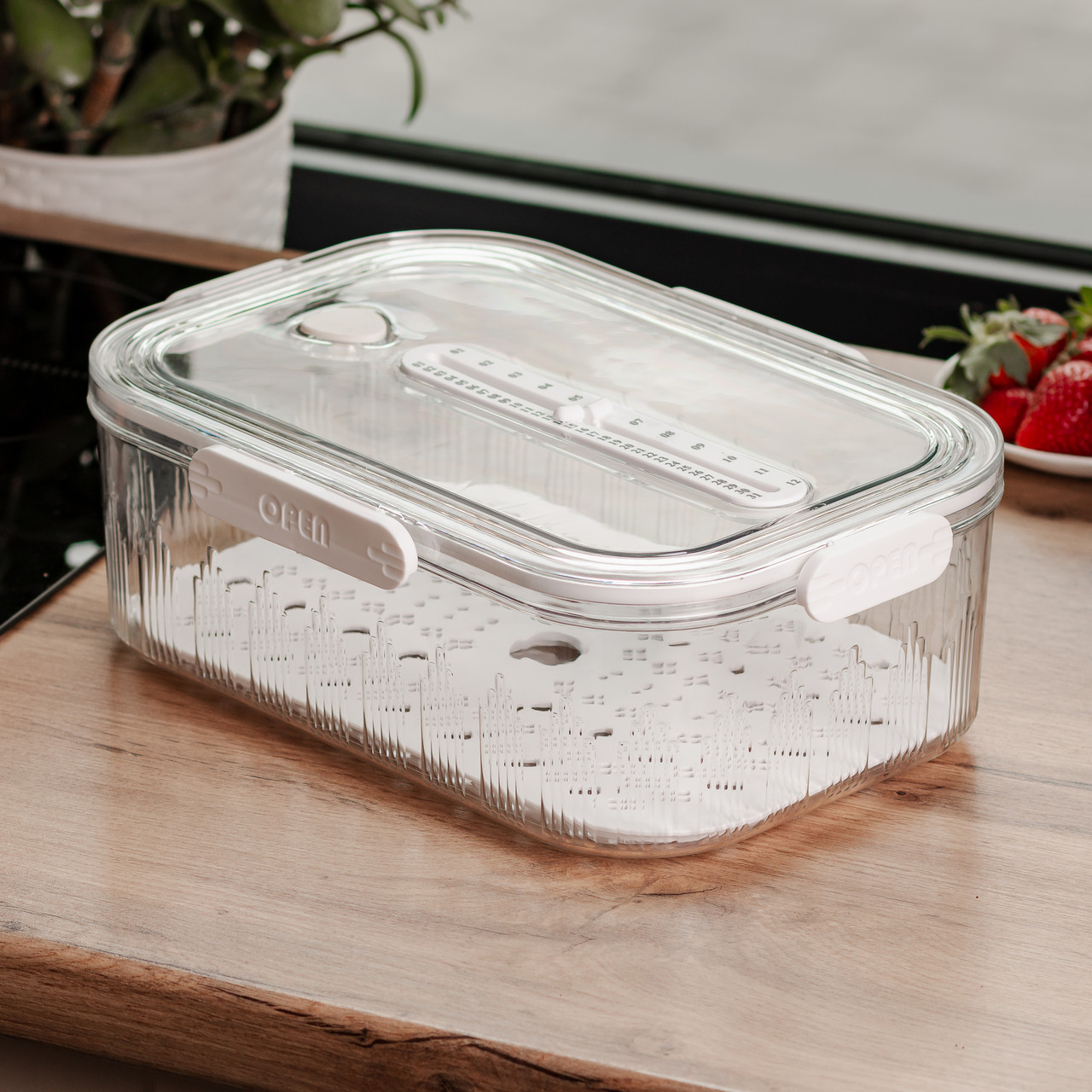 Контейнер для їжі пластиковий 32.5х22.5х11 см харчовий контейнер з індикатором дати 4.2 л Білий HP-27-2