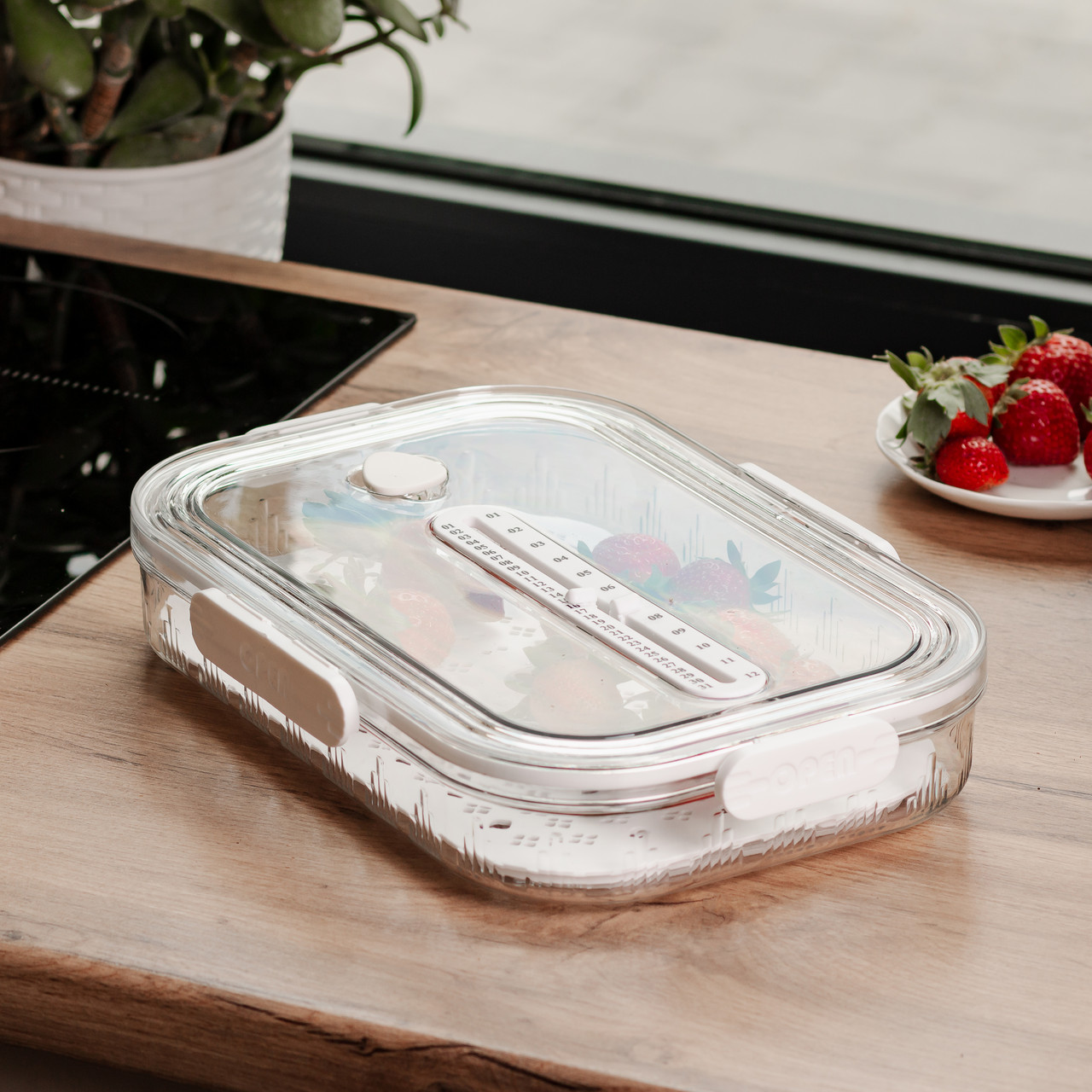 Контейнер для їжі пластиковий 32.5х22.5х6 см з індикатором дати та регулюванням вологості харчовий контейнер Білий HP-27-6