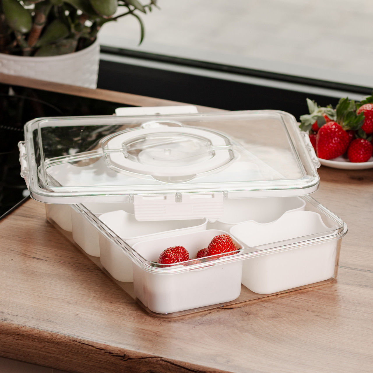 Контейнер для їжі з 8 відсіками 31х24х7 см судок для їжі пластиковий 2.5 л Білий HP-27-3