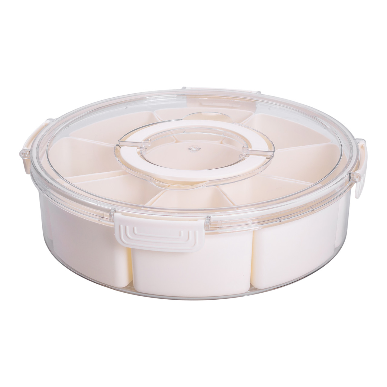 Контейнер для їжі з 9 відсіками пластиковий Ø29 см харчовий контейнер для зберігання їжі 3.5 л Бежевий HP-27-14