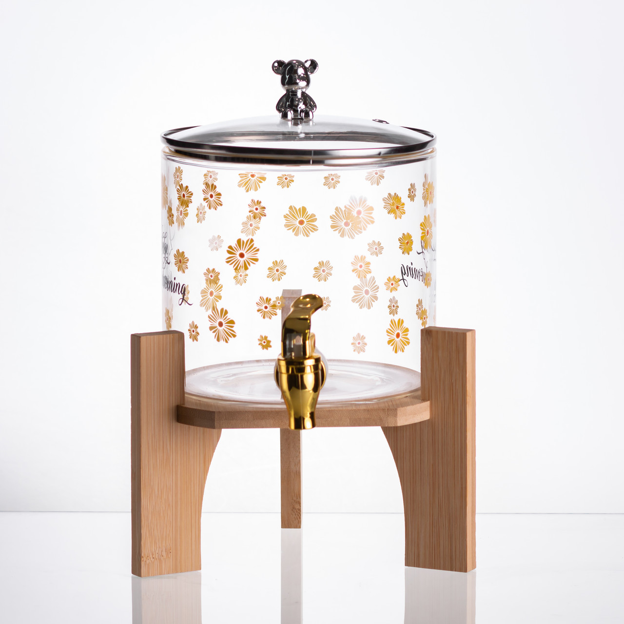 Лимонадниця з краном на дерев'яній підставці 2.6 л скляна лимонадниця диспенсер для напоїв HP-34-16