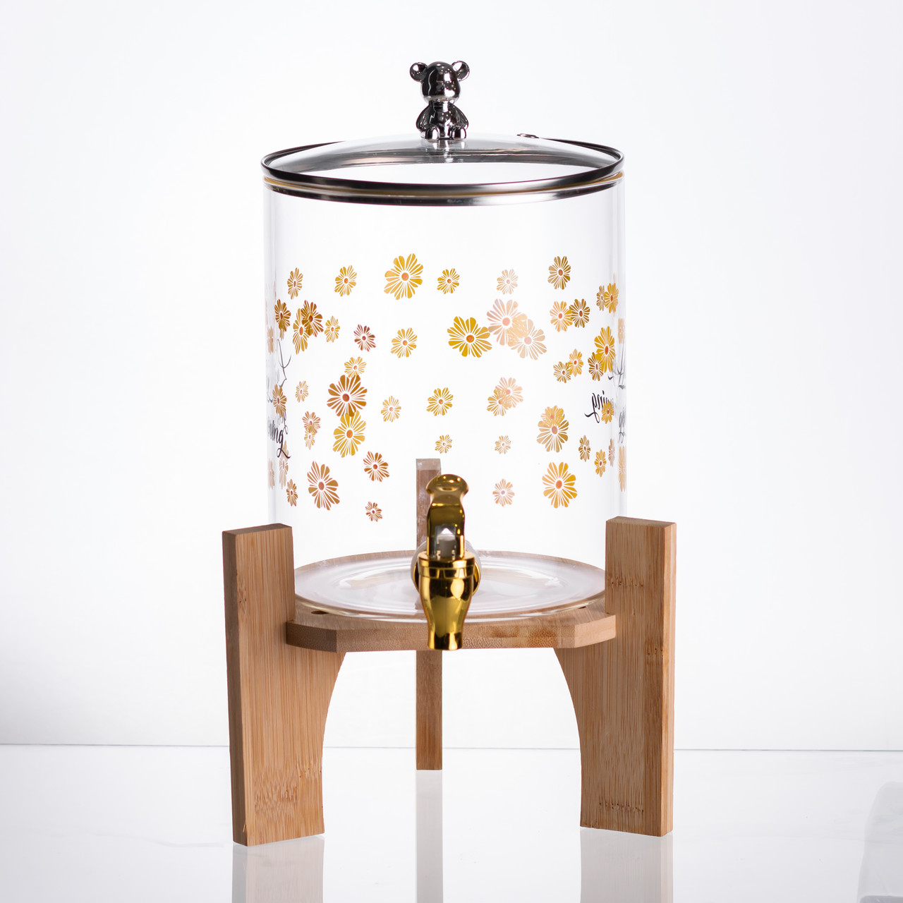 Лимонадниця з краном на дерев'яній підставці 3.6 л скляна лимонадниця диспенсер для напоїв HP-34-17