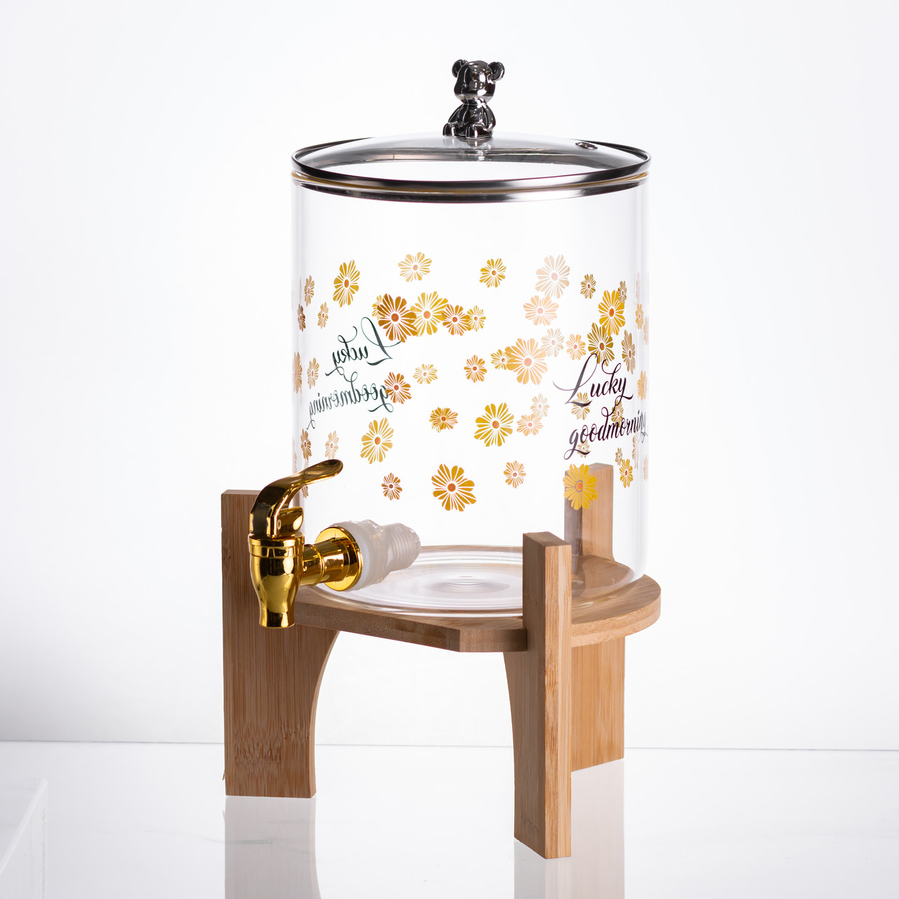 Лимонадниця з краном на дерев'яній підставці 3.6 л скляна лимонадниця диспенсер для напоїв HP-34-17