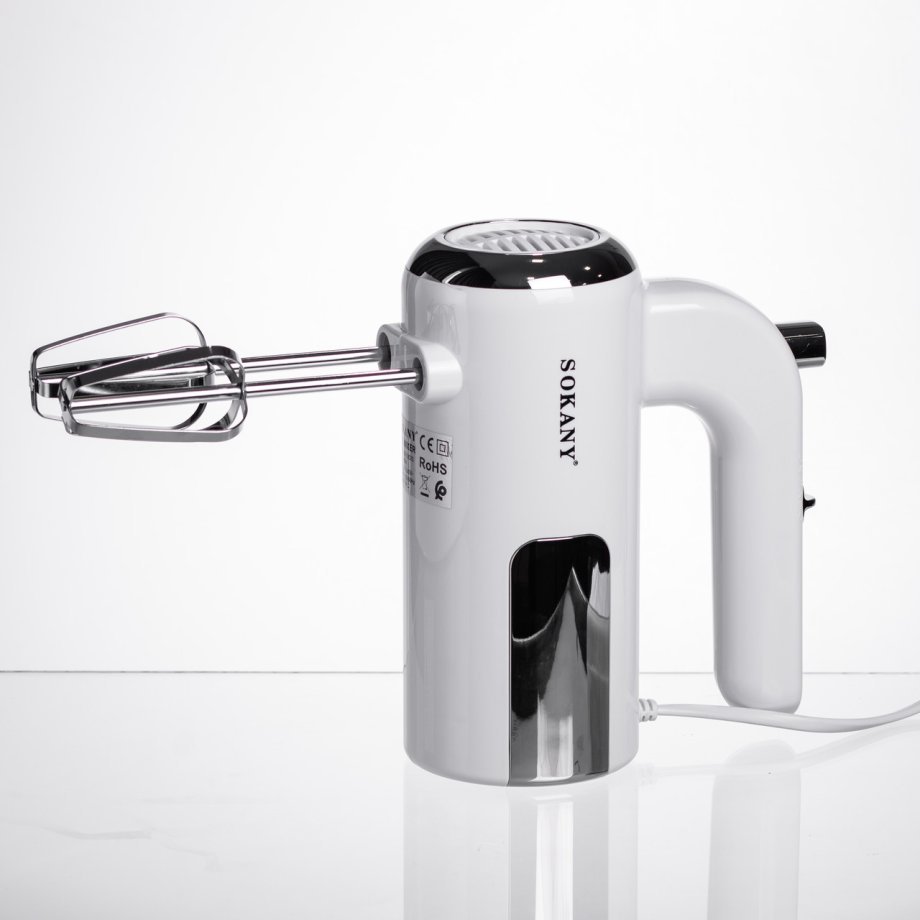 Міксер ручний 2 насадки вінчики та гаки для тіста білий Sokany SK-02025