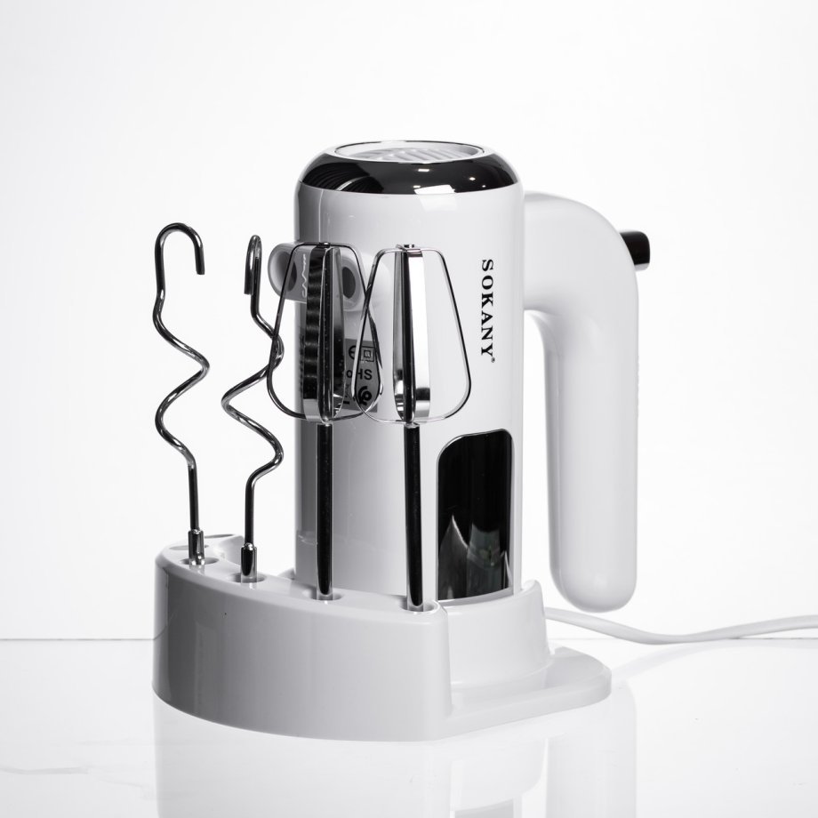 Міксер ручний 2 насадки вінчики та гаки для тіста білий Sokany SK-02025