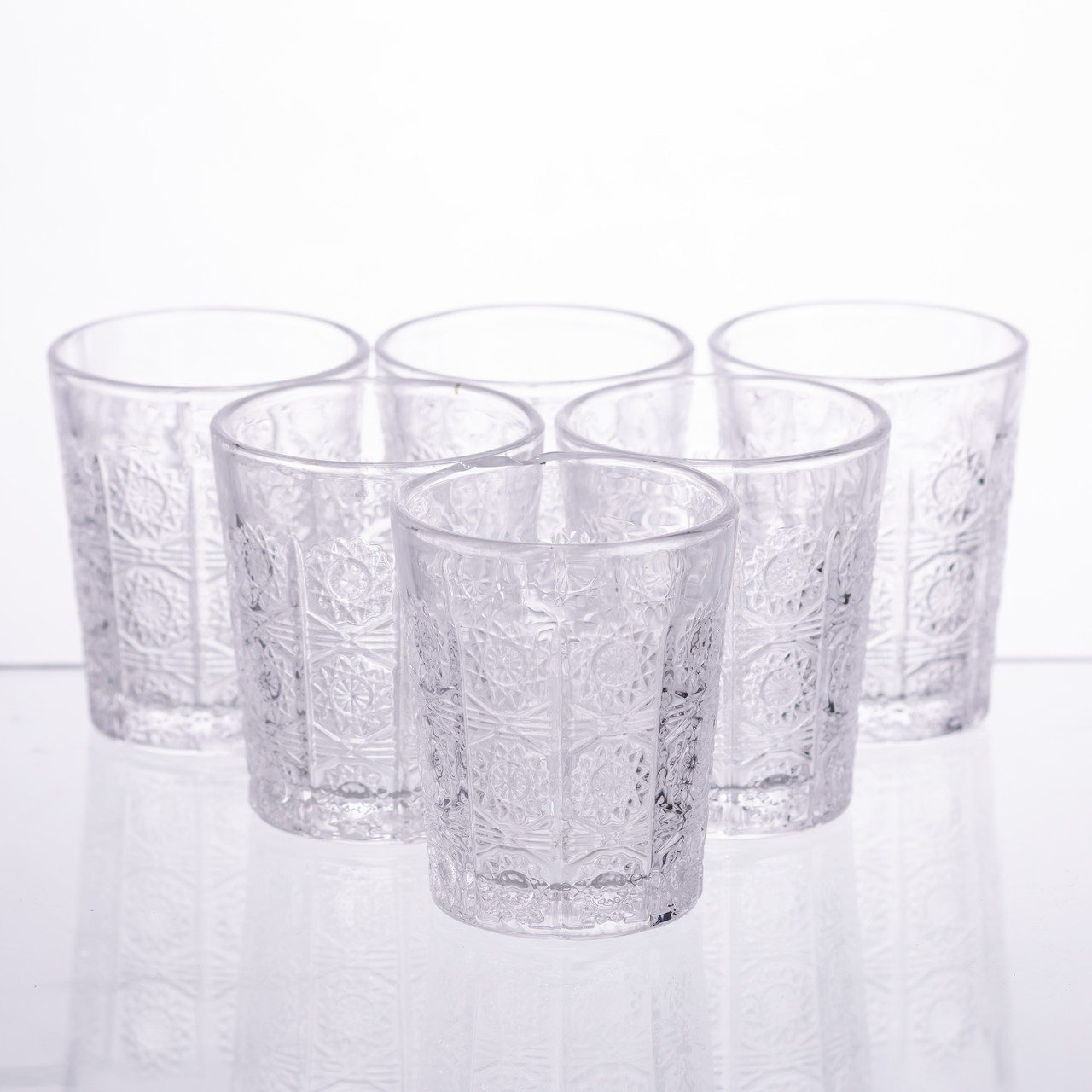 Набір скляних стаканів 6 шт по 50 мл з візерунком, прозорі HP-19-132