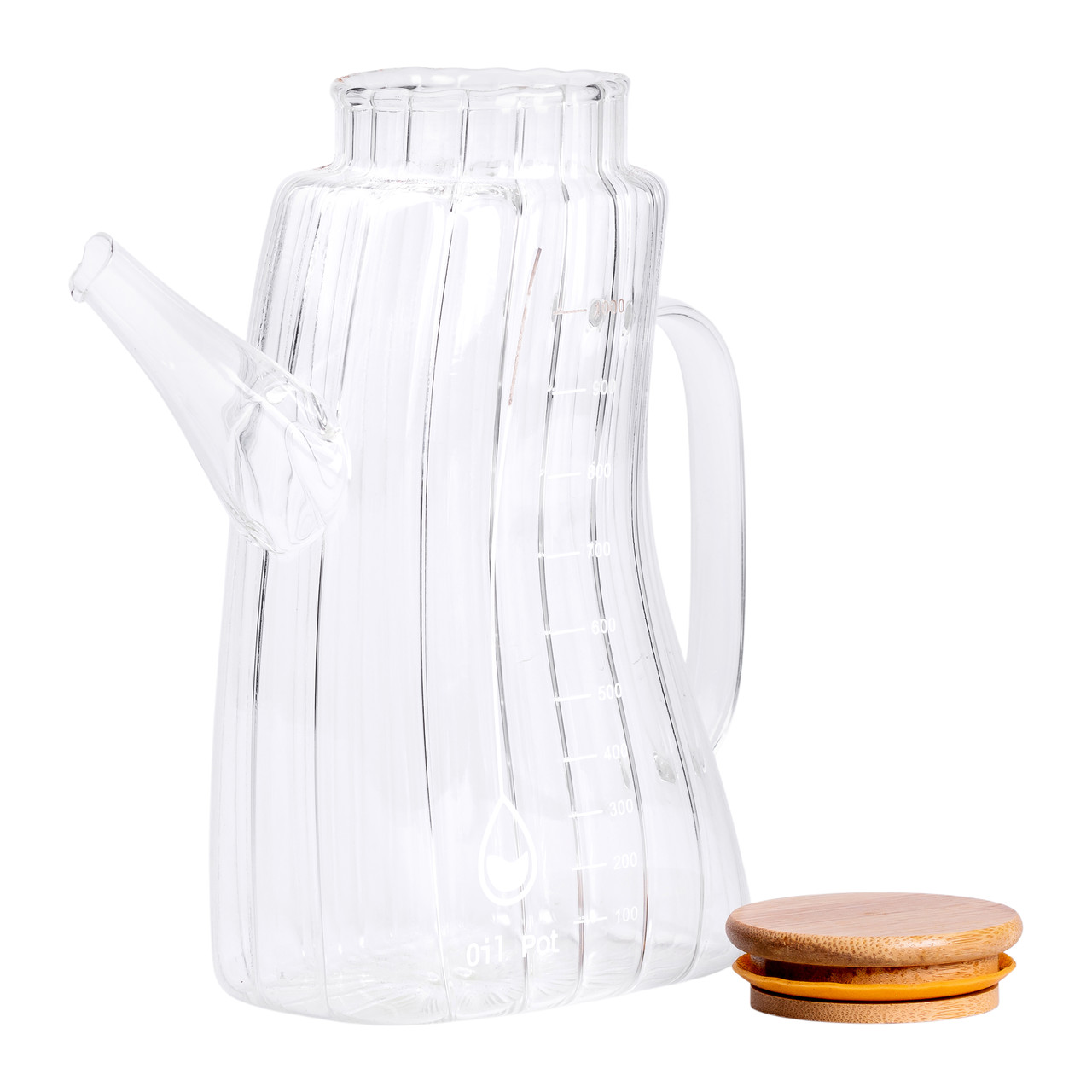 Скляна пляшка для олії 1 л HP-34-3 з ручкою та бамбуковою кришкою HP-34-3
