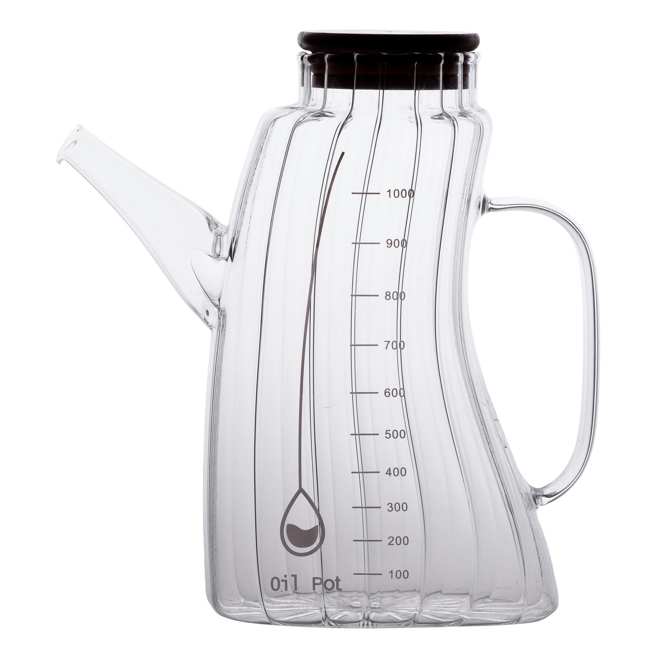 Скляна пляшка для олії 1 л HP-34-3 з ручкою та бамбуковою кришкою HP-34-3