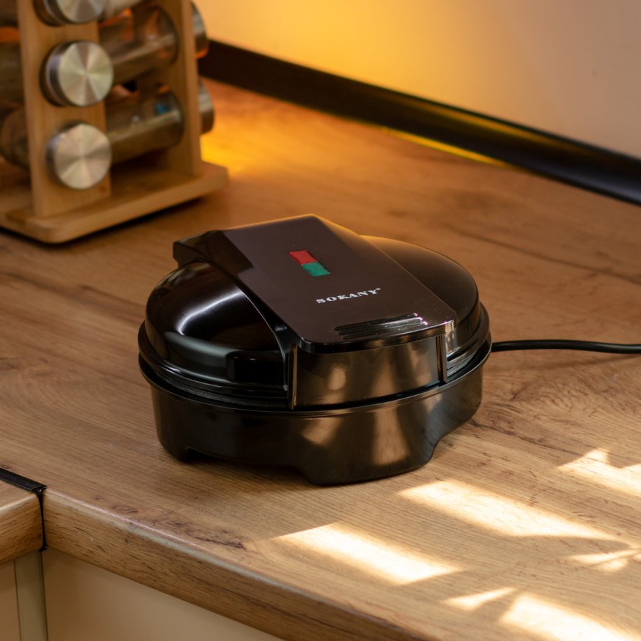 Вафельниця для бельгійських вафель з антипригарним покриттям і LED-індикатором 1000 Вт кругла Sokany SK-519