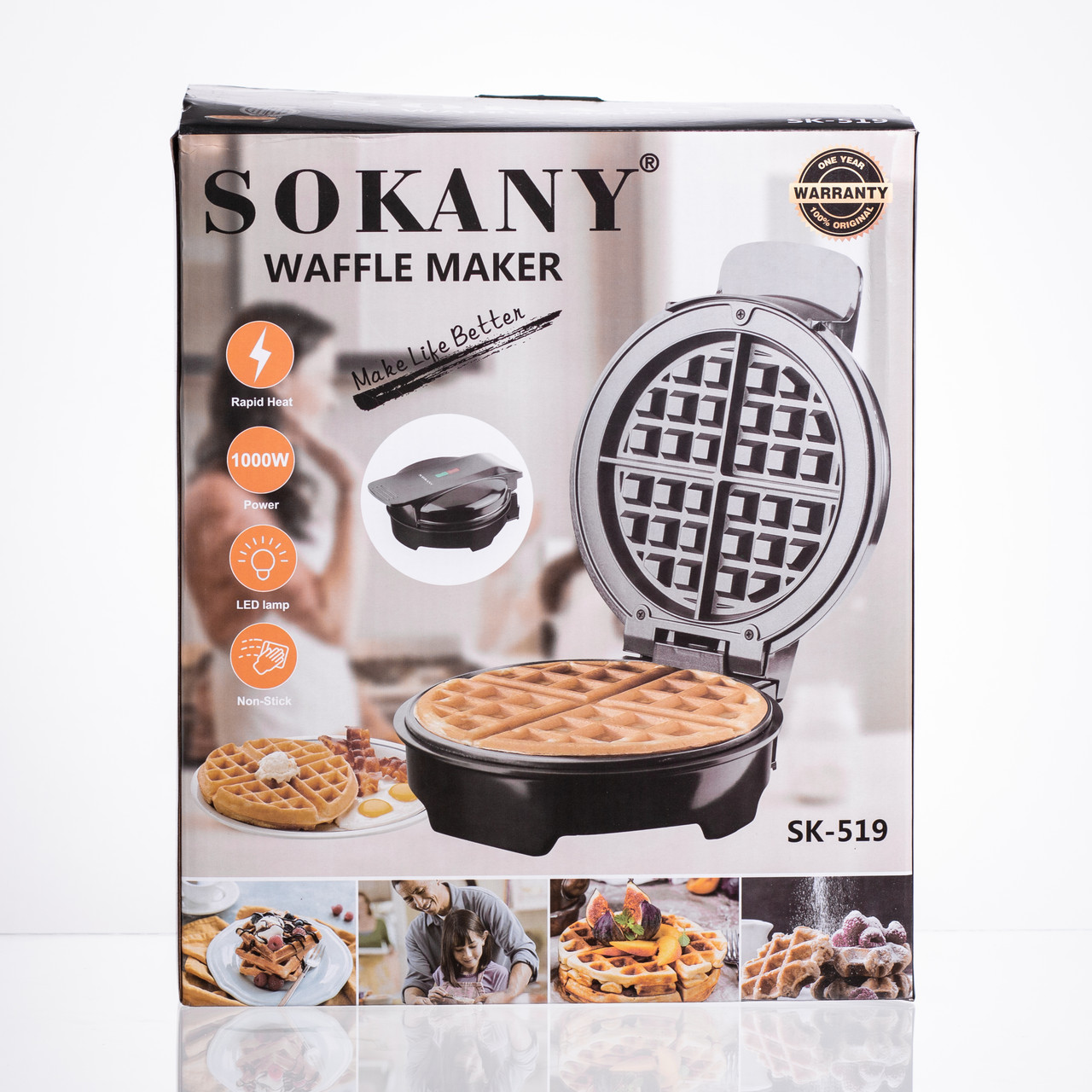 Вафельниця для бельгійських вафель з антипригарним покриттям і LED-індикатором 1000 Вт кругла Sokany SK-519