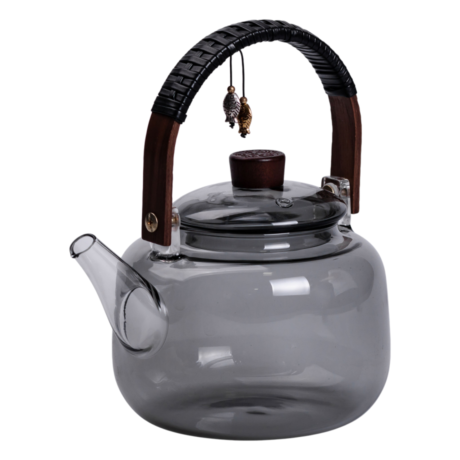 Заварник скляний для чаю 0.8 л Заварний чайник для заварювання з дерев'яною ручкою чорний HP-34-37