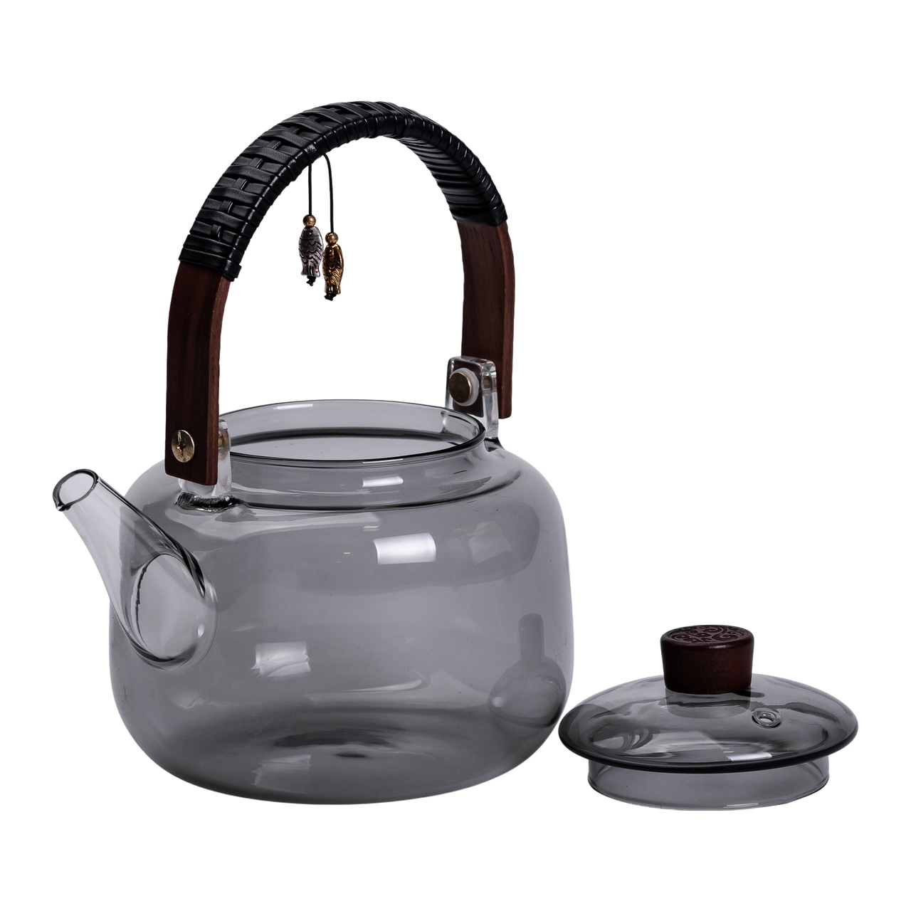 Заварник скляний для чаю 0.8 л Заварний чайник для заварювання з дерев'яною ручкою чорний HP-34-37