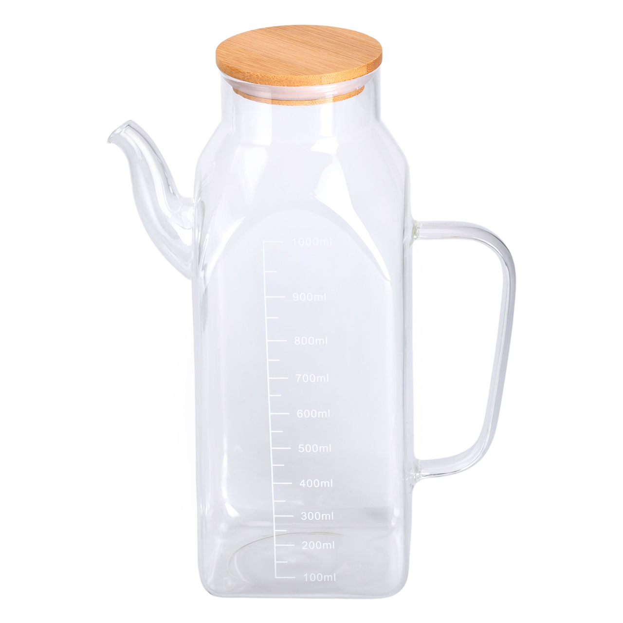 Ємність для олії та оцту з бамбуковою кришкою 1 літр скляний чайник для оливкової, соняшникової олії HP-34-2
