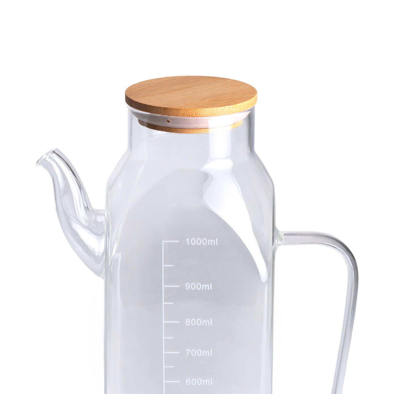 Ємність для олії та оцту з бамбуковою кришкою 1 літр скляний чайник для оливкової, соняшникової олії HP-34-2