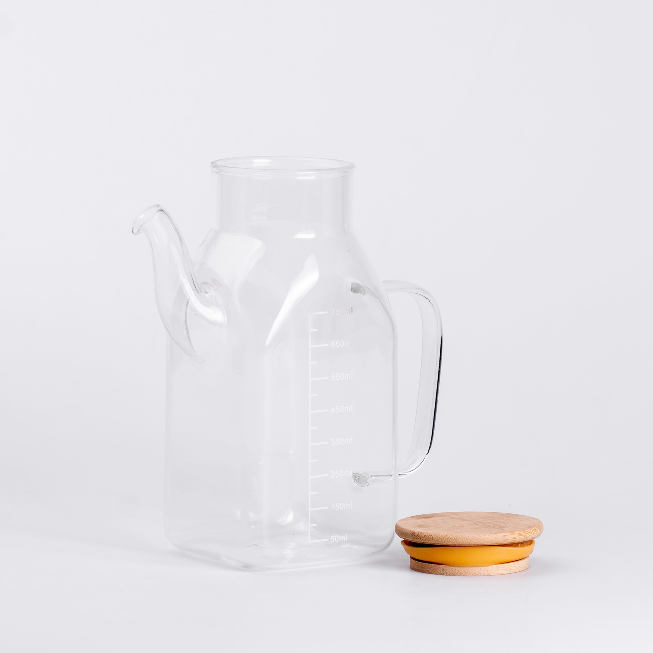 Ємність для олії та оцту з бамбуковою кришкою 750 мл скляний чайник для оливкової, соняшникової олії HP-34-1