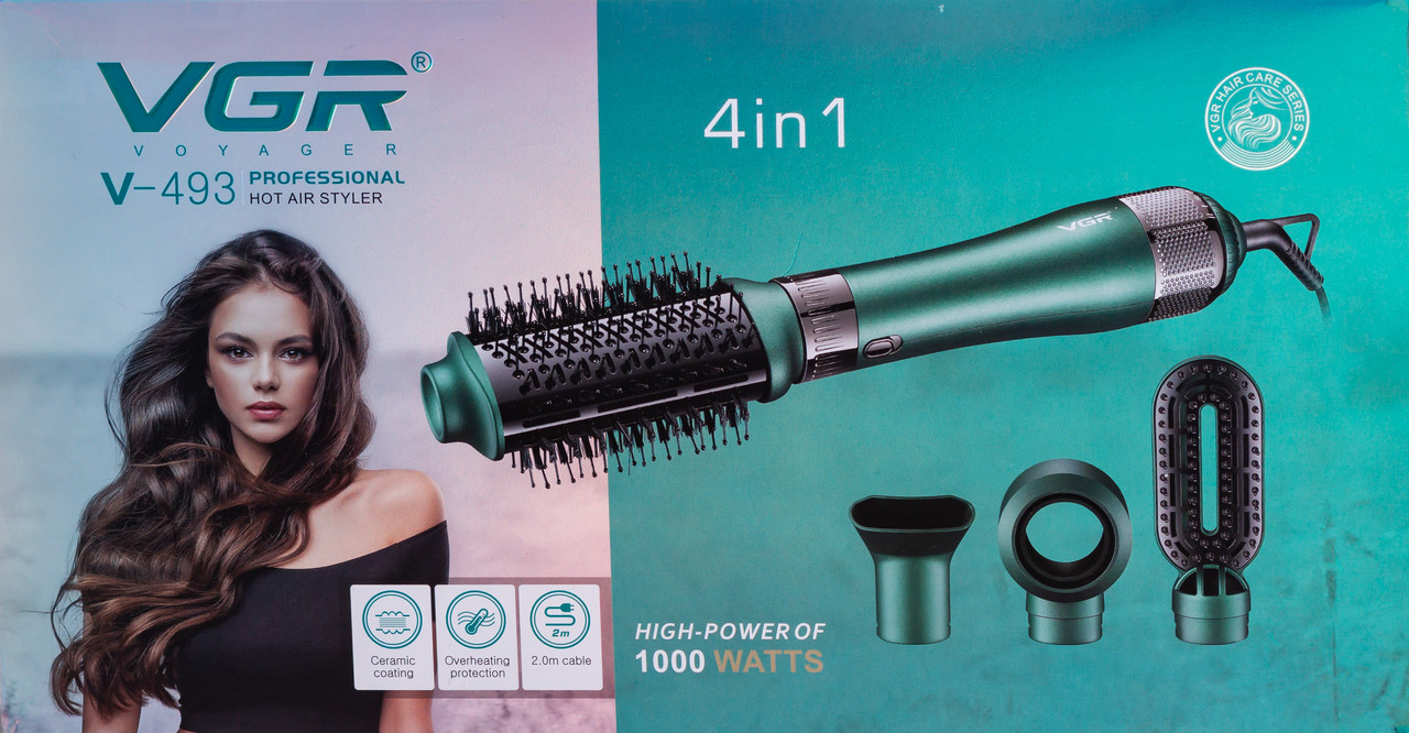 Фен-щітка 4в1 з насадками, 1000 Вт професійний VGR V-493