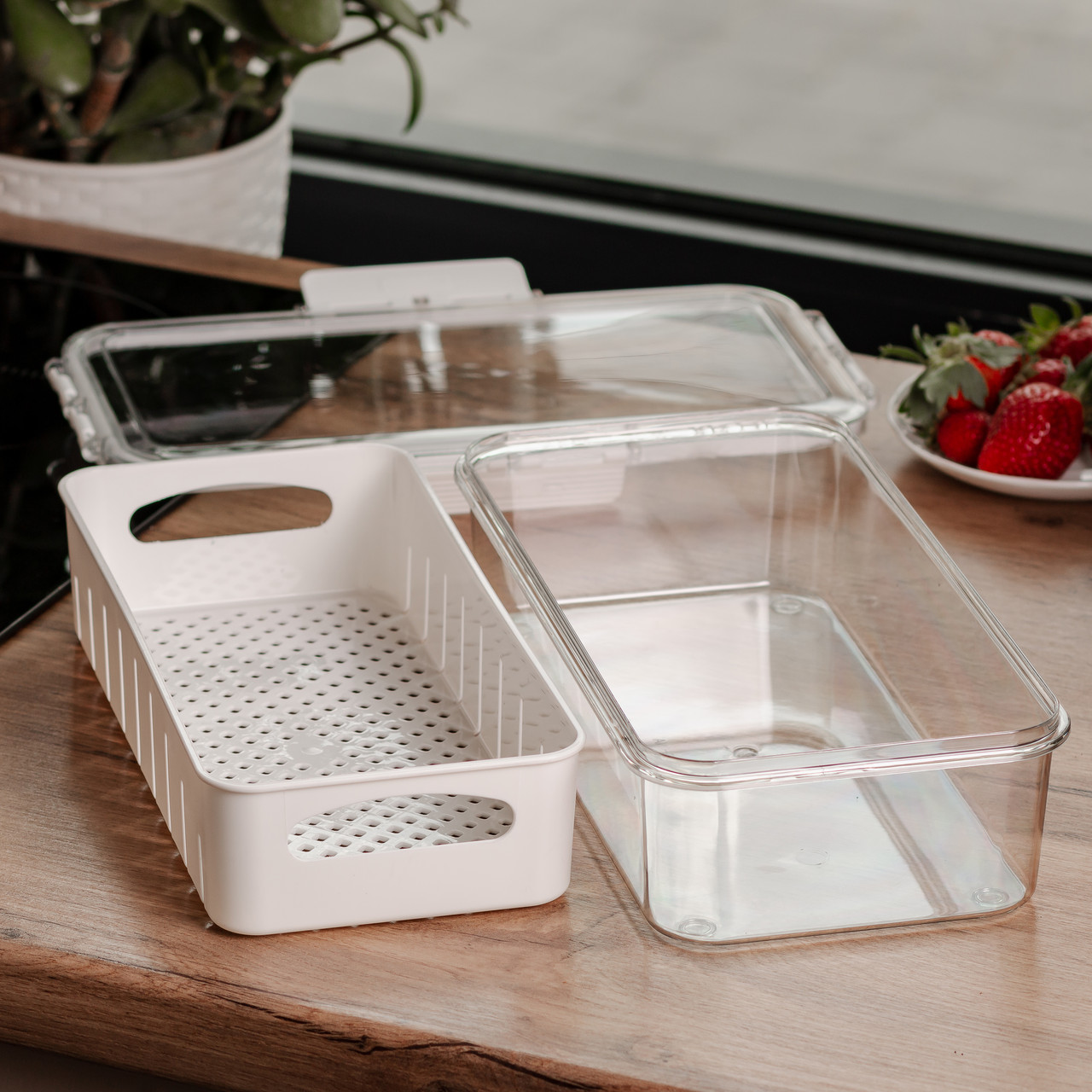 Контейнер для їжі герметичний 31х16х7.5 см судок для їжі пластиковий зі знімною підставкою 2 л Білий HP-27-12